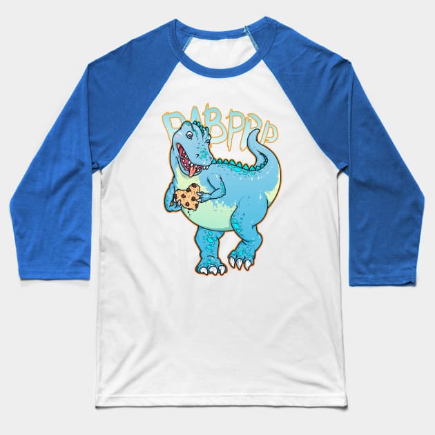 Funny cartoon dinosaur holding heart shaped cookie. Artwork. Baseball T-Shirt by BumbleBambooPrints